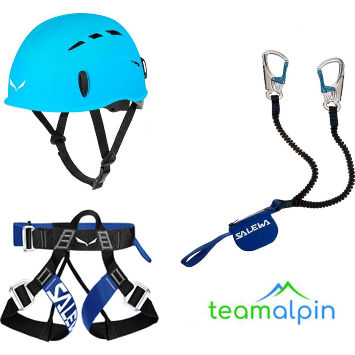 Klettersteigset Salewa Premium Attac + Salewa Evo Gurt + Salewa Toxo 3.0 Helm (blau)